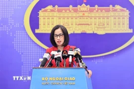 Người phát ngôn Bộ Ngoại giao Phạm Thu Hằng trả lời câu hỏi của các cơ quan báo chí trong nước và quốc tế. (Ảnh: Minh Đức/TTXVN)