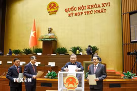 Tổng Bí thư, Chủ tịch nước Tô Lâm cùng các đồng chí lãnh đạo, đại biểu bỏ phiếu phê chuẩn Thẩm phán, Phó Thủ tướng Chính phủ, Bộ trưởng và thành viên khác của Chính phủ. (Ảnh: Doãn Tấn/TTXVN)