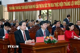 Chủ tịch Quốc hội Trần Thanh Mẫn dự Lễ Công bố Nghị quyết sáp nhập đơn vị hành chính cấp tỉnh tại thành phố Cần Thơ. (Ảnh: Doãn Tấn/TTXVN)