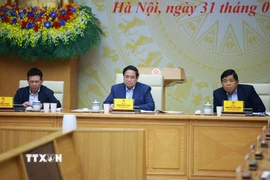 Thủ tướng Phạm Minh Chính chủ trì Phiên họp lần thứ tư của Ban Chỉ đạo phát triển kinh tế tư nhân. (Ảnh: Dương Giang/TTXVN)