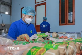 Các sản phẩm giò chả Ước Lễ, Tân Ước với bao bì hiện đại, thân thiện môi trường đáp ứng yêu cầu của người tiêu dùng. (Ảnh: Phan Phương/TTXVN)