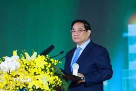 Thủ tướng Phạm Minh Chính phát biểu tại Lễ khánh thành Nhà máy Điện khí LNG Nhơn Trạch 3 và 4. (Ảnh: Dương Giang/TTXVN)