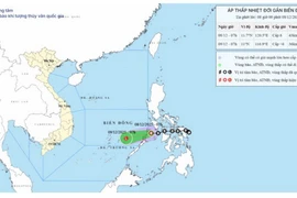 Hình ảnh vị trí và đường đi của áp thấp nhiệt đới.