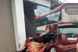 Hiện trường vụ tai nạn tại thị xã Chũ, tỉnh Bắc Giang.