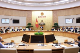 Thủ tướng Phạm Minh Chính chủ trì Phiên họp Chính phủ chuyên đề về Trung tâm Tài chính quốc tế tại Việt Nam. (Ảnh: Dương Giang/TTXVN)