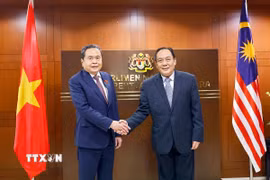 Chủ tịch Thượng viện Malaysia Dato' Awang Bemee Awang Ali Basah đón Chủ tịch Quốc hội Trần Thanh Mẫn. (Ảnh: Doãn Tấn/TTXVN)
