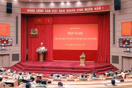 Quang cảnh Hội nghị chuyên đề của Bộ Công an về xây dựng pháp luật năm 2026. (Ảnh: Phạm Kiên/TTXVN)