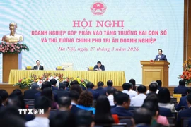 Thủ tướng Phạm Minh Chính chủ trì Hội nghị Doanh nghiệp góp phần vào tăng trưởng hai con số và Thủ tướng Chính phủ tri ân doanh nghiệp. (Ảnh: Dương Giang/TTXVN)