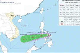 Vị trí và đường đi của áp thấp nhiệt đới. (Nguồn: Trung tâm Dự báo Khí tượng Thủy văn Quốc gia)
