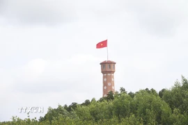 Cột cờ thiêng liêng ở cực Nam Tổ quốc tại xã Đất Mũi. (Ảnh: Tuấn Phi/TTXVN)