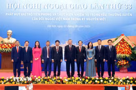 Tổng Bí thư, Chủ tịch nước Tô Lâm và lãnh đạo Bộ Ngoại giao tại lễ khai mạc Hội nghị Ngoại giao lần thứ 33. (Ảnh: Thống Nhất/TTXVN)