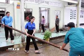 Đoàn thanh niên tại cơ sở ở Cà Mau ra quân hỗ trợ gia đình chính sách tháo dỡ để xây dựng mới nhà ở. (Ảnh: Trung Kiên/TTXVN)