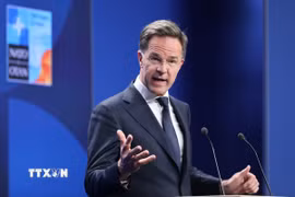 Tổng thư ký NATO Mark Rutte trong cuộc họp báo tại La Haye, Hà Lan ngày 23/6/2025. (Ảnh: THX/TTXVN)
