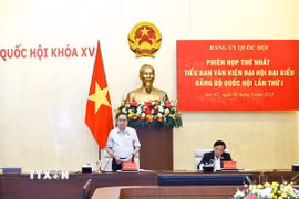 Bí thư Đảng ủy Quốc hội, Chủ tịch Quốc hội Trần Thanh Mẫn, Trưởng Tiểu ban Văn kiện phát biểu khai mạc phiên họp. (Ảnh: Doãn Tấn/TTXVN)