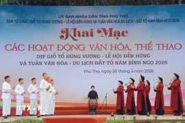 Trình diễn hát Xoan trong dịp Giỗ Tổ Hùng Vương năm 2026. (Ảnh: Thu Hương/TTXVN)