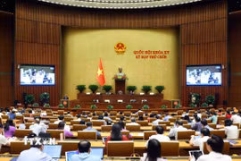 Chiều 9/5/2025, tại Hà Nội, Quốc hội họp phiên toàn thể tại hội trường để thảo luận về Luật Công nghiệp công nghệ số. (Ảnh: Phạm Kiên/TTXVN)