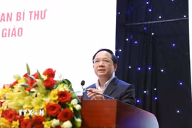 Đồng chí Trịnh Văn Quyết, Ủy viên Bộ Chính trị, Bí thư Trung ương Đảng, Trưởng Ban Tuyên giáo và Dân vận Trung ương, phát biểu kết luận Hội nghị. (Ảnh: Đại Nghĩa/TTXVN)