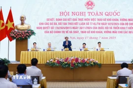 Thủ tướng Phạm Minh Chính chủ trì Hội nghị toàn quốc sơ kết, đánh giá kết quả thực hiện việc tháo gỡ khó khăn, vướng mắc cho các dự án, đất đai. (Ảnh: Dương Giang/TTXVN)