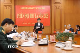 Chủ tịch nước Lương Cường, Trưởng Ban Chỉ đạo cải cách Tư pháp Trung ương phát biểu chỉ đạo. (Ảnh: Lâm Khánh/TTXVN)