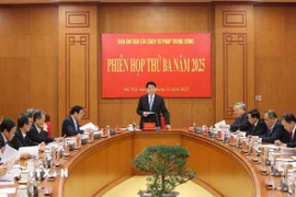 Chủ tịch nước Lương Cường, Trưởng Ban Chỉ đạo cải cách Tư pháp Trung ương phát biểu chỉ đạo. (Ảnh: Lâm Khánh/TTXVN)