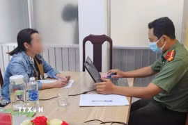 Đối tượng N.N.M.K tại cơ quan Công an. (Ảnh: TTXVN phát)