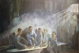 Tranh vẽ tù nhân Côn Đảo nghe radio trong phòng giam. (Nguồn: Trung tâm Bảo tồn Di tích Quốc gia Côn Đảo)