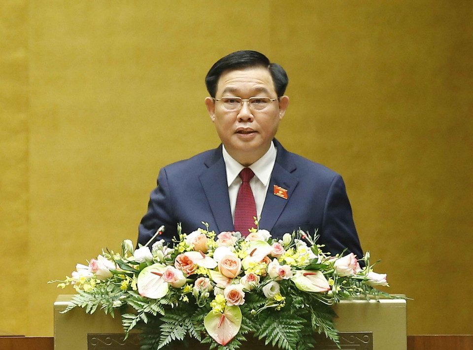 Chủ tịch Quốc hội Vương Đình Huệ phát biểu bế mạc kỳ họp. (Ảnh: Doãn Tấn/TTXVN)