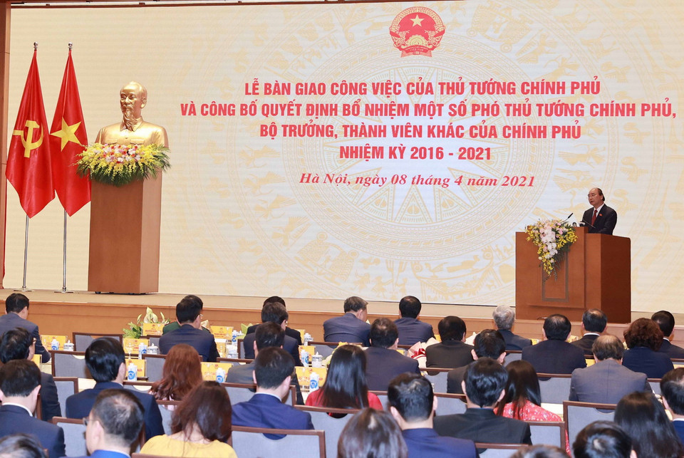 Ông Nguyễn Xuân Phúc, Ủy viên Bộ Chính trị, Chủ tịch nước, Thủ tướng Chính phủ nhiệm kỳ 2016-2021 phát biểu. (Ảnh: Thống Nhất/TTXVN)