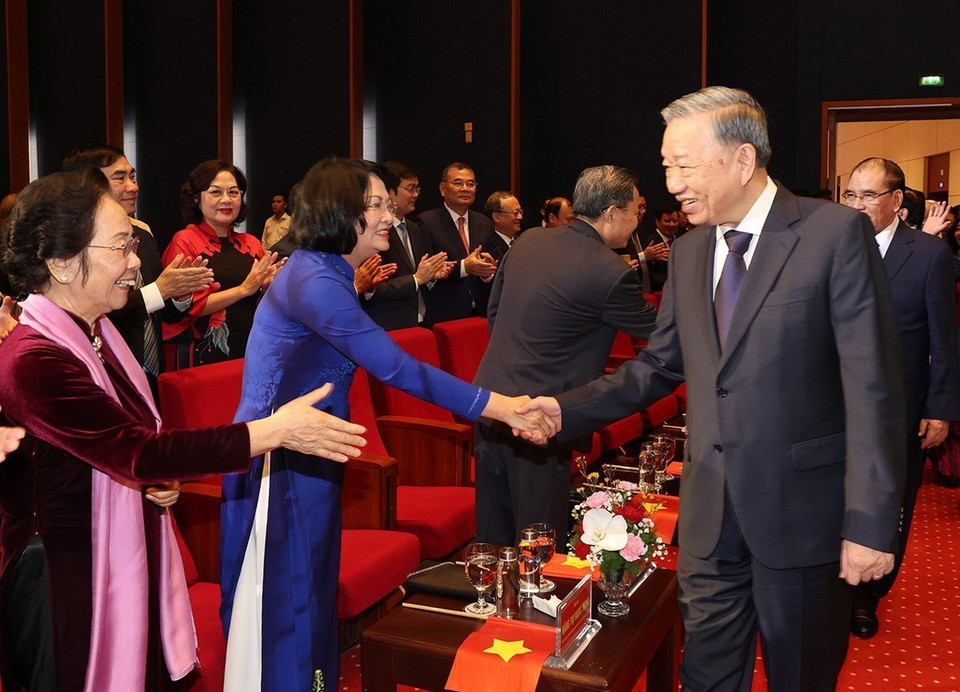 Tổng Bí thư, Chủ tịch nước Tô Lâm đến dự Lễ kỷ niệm 70 năm Ngày Giải phóng Thủ đô. (Ảnh: Trí Dũng/TTXVN)