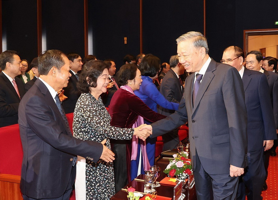 Tổng Bí thư, Chủ tịch nước Tô Lâm đến dự Lễ kỷ niệm 70 năm Ngày Giải phóng Thủ đô. (Ảnh: Trí Dũng/TTXVN)