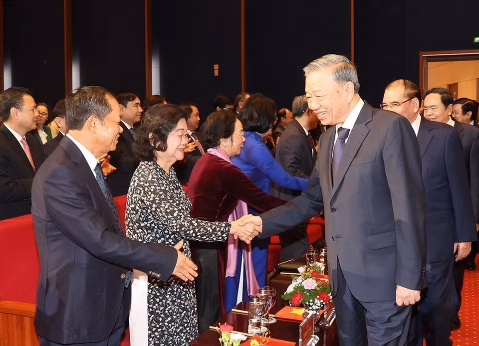 Tổng Bí thư, Chủ tịch nước Tô Lâm đến dự Lễ kỷ niệm 70 năm Ngày Giải phóng Thủ đô. (Ảnh: Trí Dũng/TTXVN)