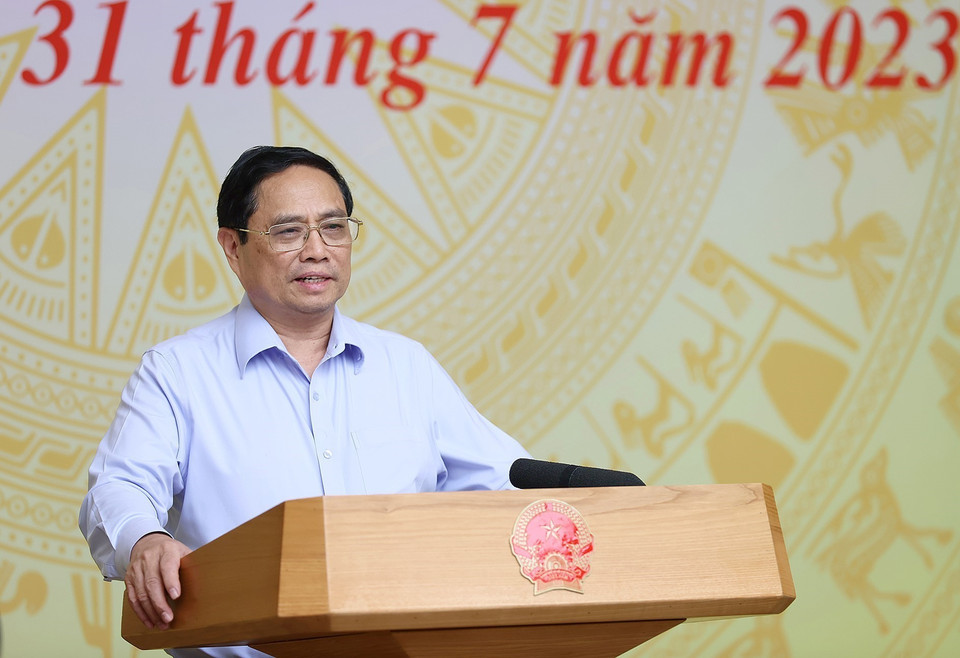 Thủ tướng Phạm Minh Chính phát biểu kết luận Hội nghị. (Ảnh: Dương Giang/TTXVN)