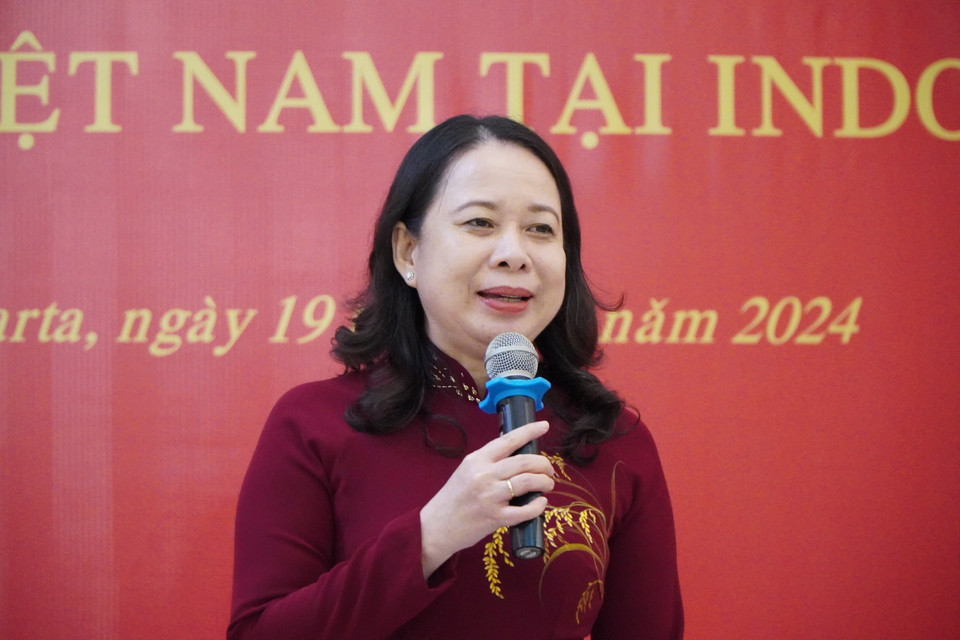 Phó Chủ tịch nước Võ Thị Ánh Xuân phát biểu tại cuộc gặp. (Ảnh: Đào Trang/TTXVN)