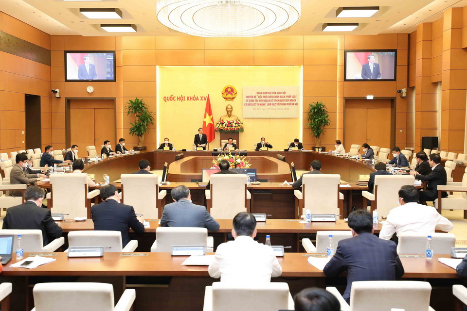  Quang cảnh buổi làm việc với Ủy ban Nhân dân thành phố Hà Nội về công tác quy hoạch. (Ảnh: An Đăng/TTXVN)