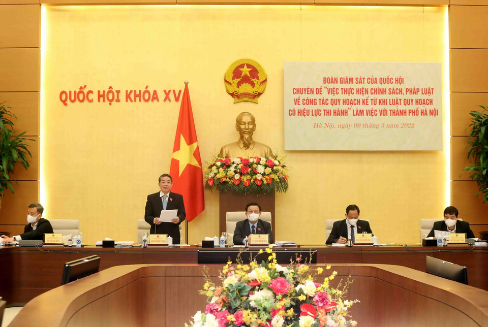  Sáng 9/3, Phó Chủ tịch Quốc hội Nguyễn Đức Hải phát biểu tại buổi làm việc với Ủy ban Nhân dân thành phố Hà Nội về công tác quy hoạch. (Ảnh: An Đăng/TTXVN)