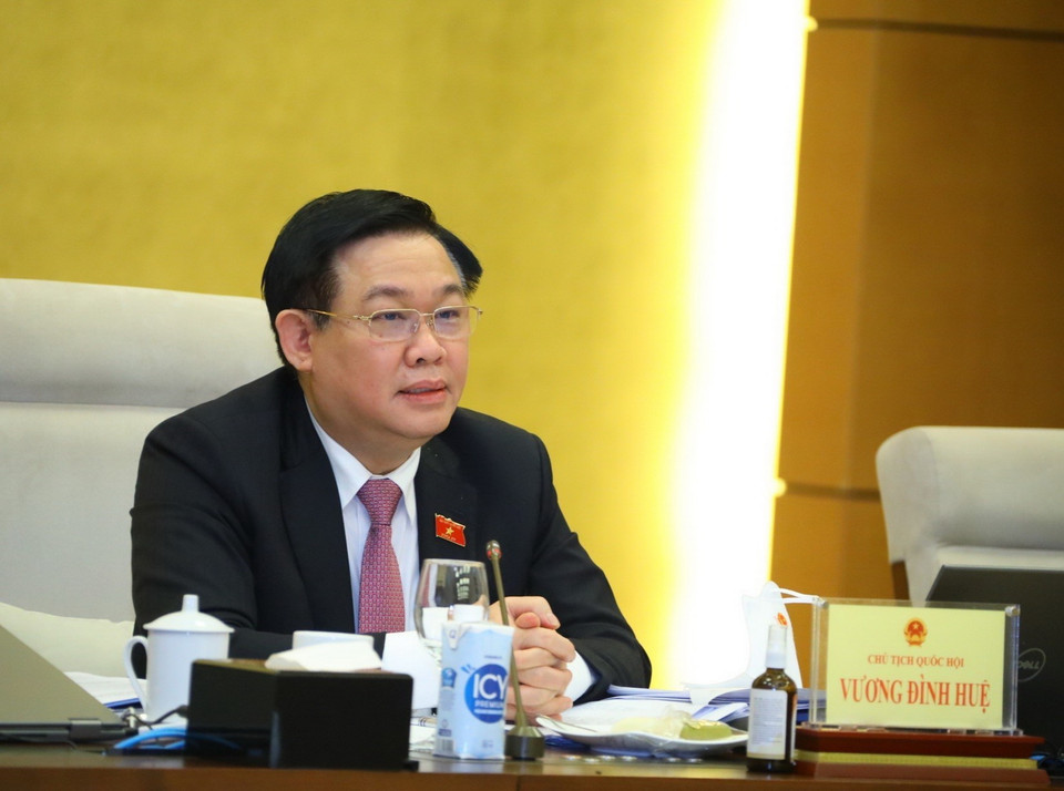 Chiều 9/3, Chủ tịch Quốc hội Vương Đình Huệ phát biểu chỉ đạo tại buổi làm việc với TP Hồ Chí Minh, Ninh Thuận và Đồng Nai về công tác quy hoạch. (Ảnh: Văn Điệp/TTXVN)