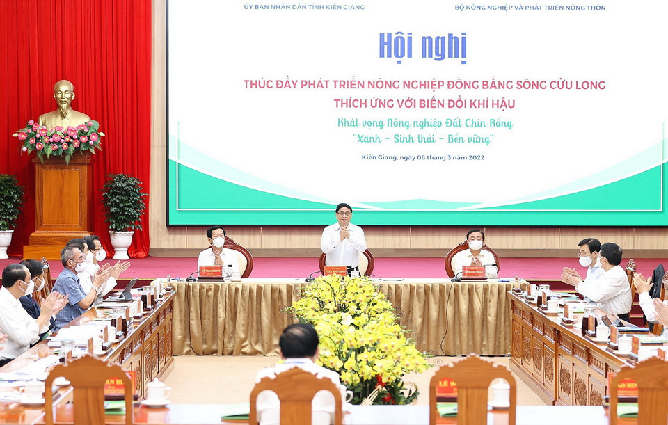  Thủ tướng Phạm Minh Chính chủ trì Hội nghị thúc đẩy phát triển nông nghiệp Đồng bằng sông Cửu Long. (Ảnh: Dương Giang/TTXVN)