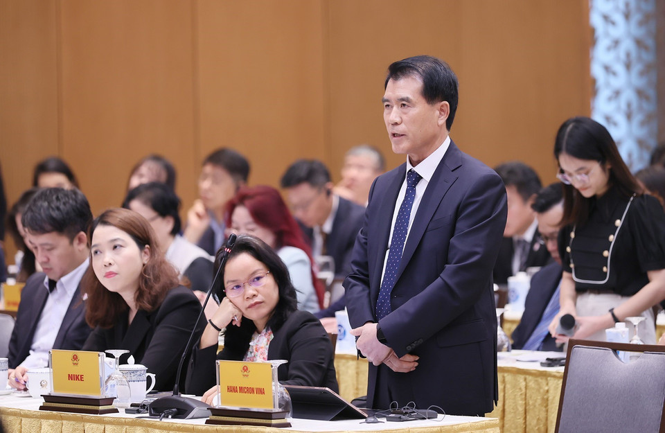 Ông Chung Wonseok, Tổng Giám đốc Công ty Hana Micron Vina Việt Nam, phát biểu. (Ảnh: Dương Giang/TTXVN)