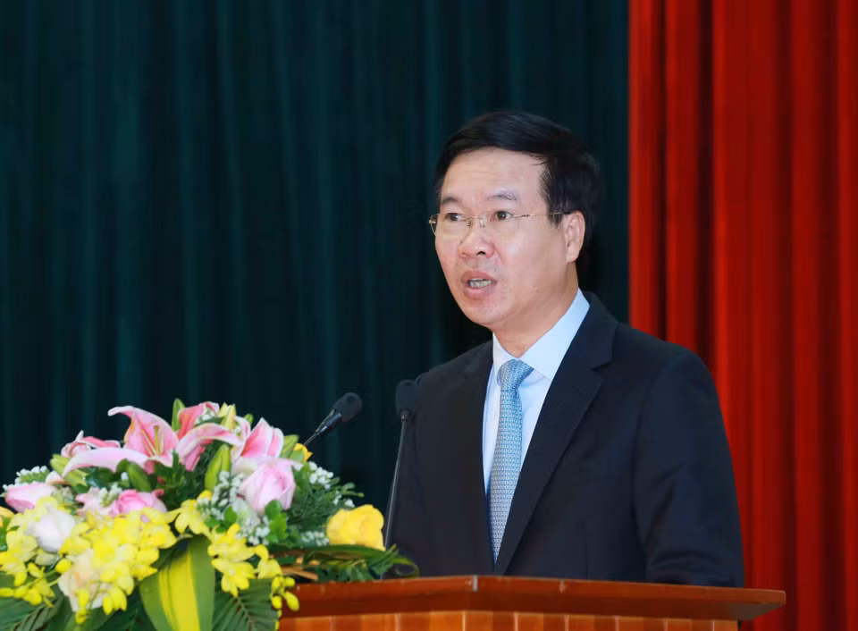 Ủy viên Bộ Chính trị, Thường trực Ban Bí thư Võ Văn Thưởng phát biểu tại hội nghị. (Ảnh: Phương Hoa/TTXVN)