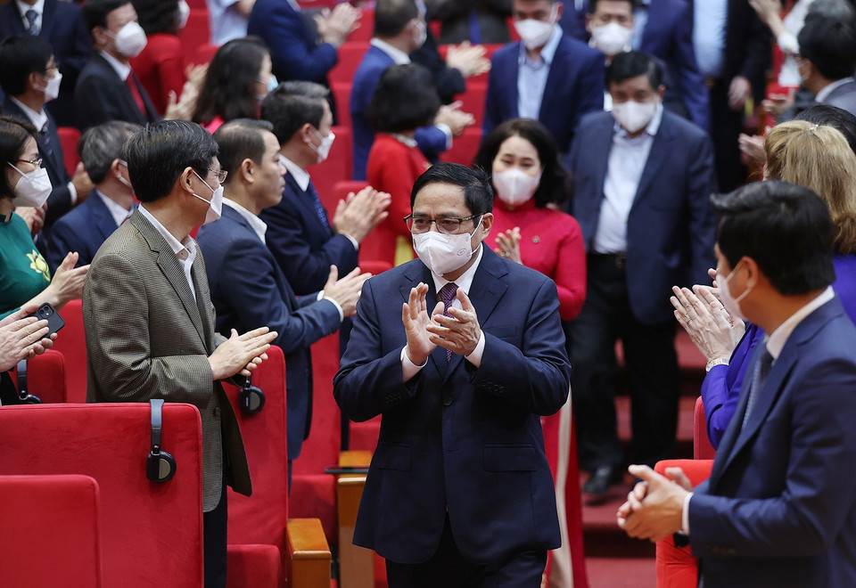 Thủ tướng Phạm Minh Chính đến dự hội nghị. (Ảnh: Dương Giang/TTXVN)