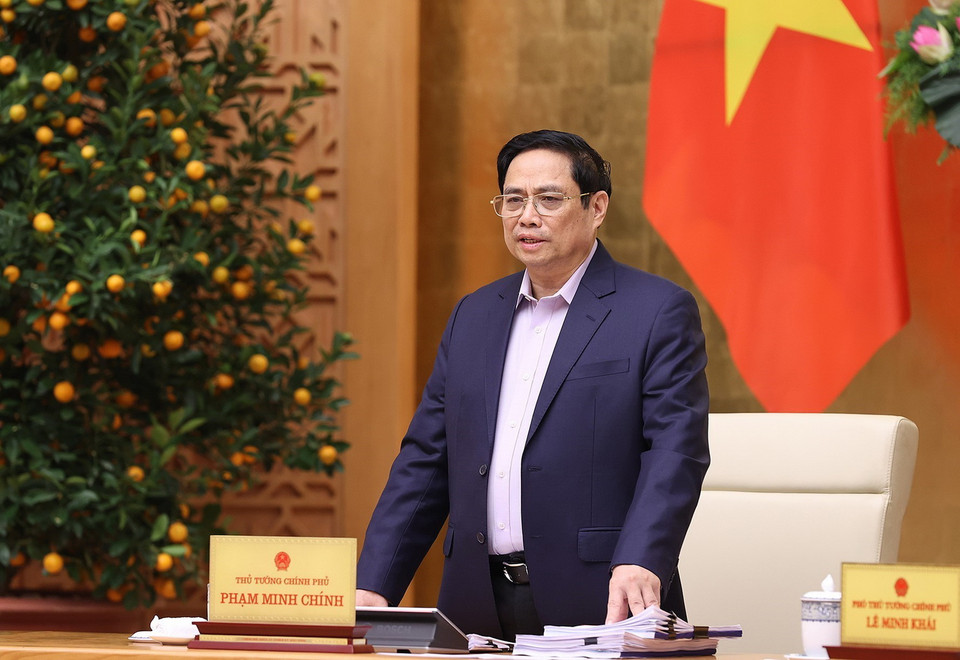  Thủ tướng Phạm Minh Chính chủ trì phiên họp Chính phủ chuyên đề xây dựng pháp luật. (Ảnh: Dương Giang/TTXVN)