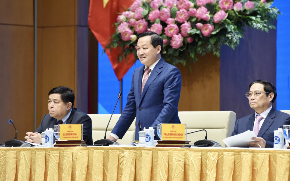 Phó Thủ tướng Lê Minh Khái phát biểu. (Ảnh: Dương Giang/TTXVN)