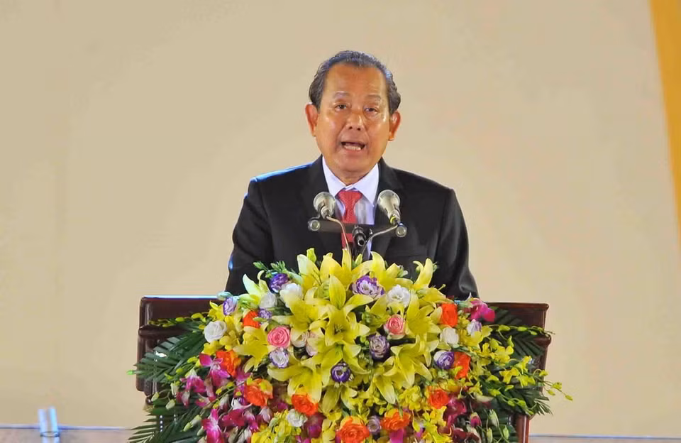  Phó Thủ tướng Thường trực Chính phủ Trương Hòa Bình phát biểu tại Lễ kỷ niệm 1.050 năm Nhà nước Đại Cồ Việt. (Ảnh: Trí Dũng/TTXVN)