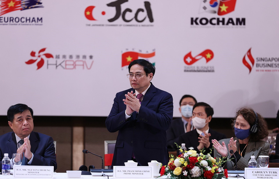  Phiên cấp cao Diễn đàn doanh nghiệp Việt Nam thường niên (VBF) tập trung thảo luận 3 chủ đề chính. (Ảnh: Dương Giang/TTXVN)