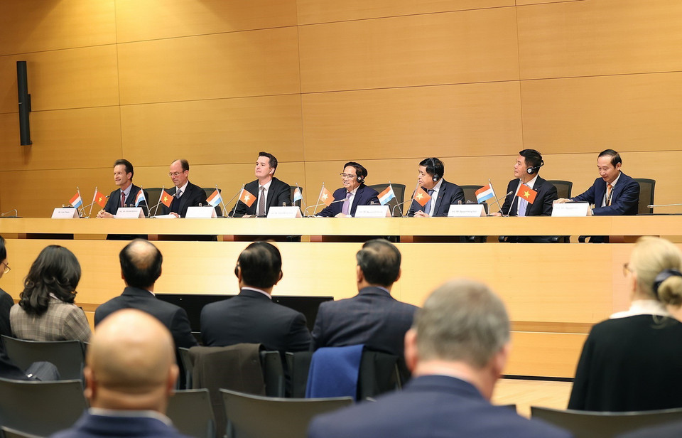 Chiều 9/12 (giờ địa phương), tại Luxembourg, Thủ tướng Phạm Minh Chính dự Diễn đàn doanh nghiệp Việt Nam-Luxembourg. (Ảnh: Dương Giang/TTXVN)