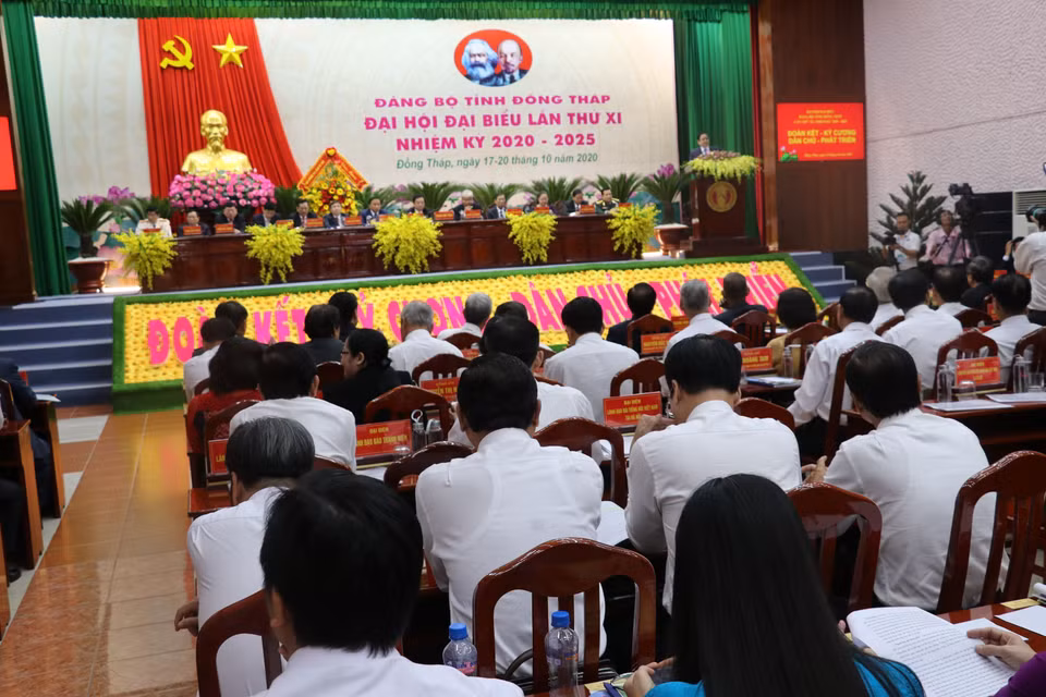 Quang cảnh phiên khai mạc Đại hội đại biểu Đảng bộ tỉnh Đồng Tháp lần thứ XI, nhiệm kỳ 2020-2025. (Ảnh: Nguyễn Văn Trí/TTXVN)