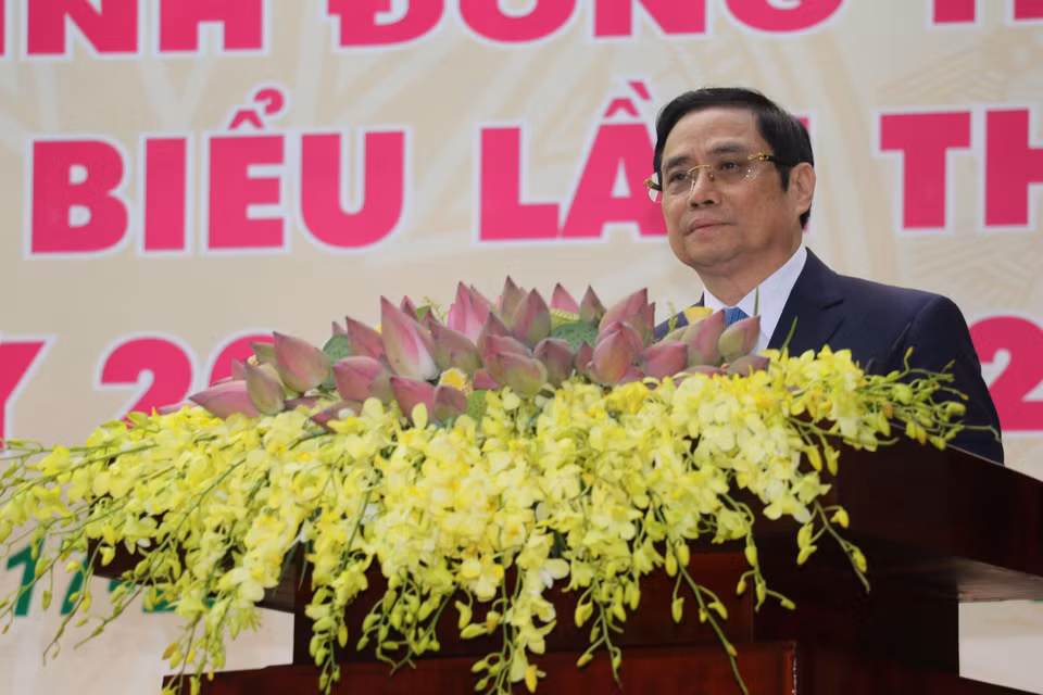 Ủy viên Bộ Chính trị, Bí thư Trung ương Đảng, Trưởng Ban Tổ chức Trung ương Phạm Minh Chính phát biểu chỉ đạo Đại hội. (Ảnh: Nguyễn Văn Trí/TTXVN) 