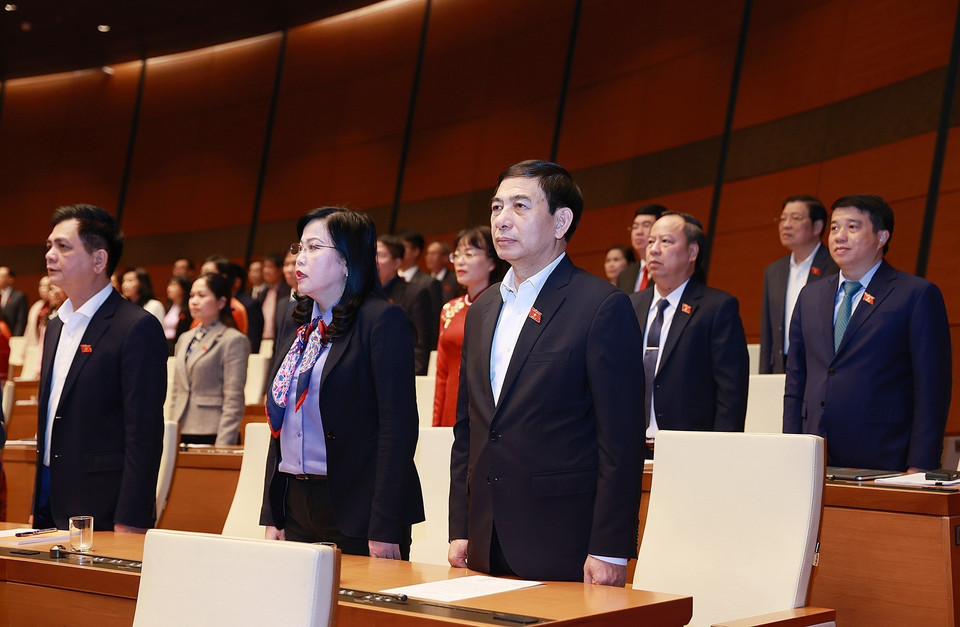 Các đại biểu thực hiện nghi thức chào cờ. (Ảnh: TTXVN)