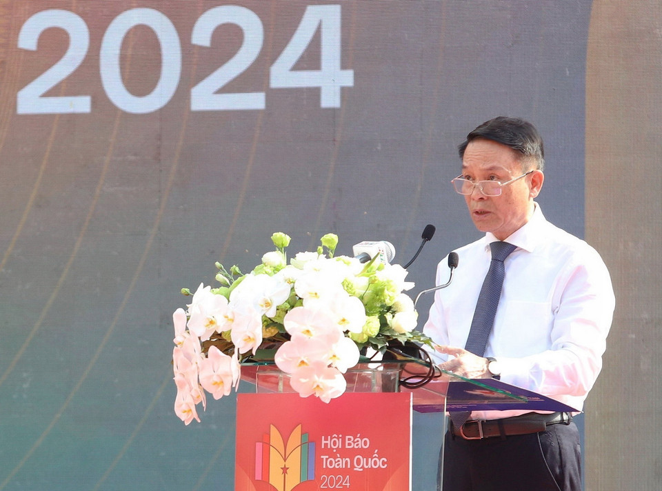 Ông Nguyễn Đức Lợi, Phó Chủ tịch Thường trực Hội Nhà báo Việt Nam phát biểu tại buổi lễ. (Ảnh: Thu Hương/TTXVN)