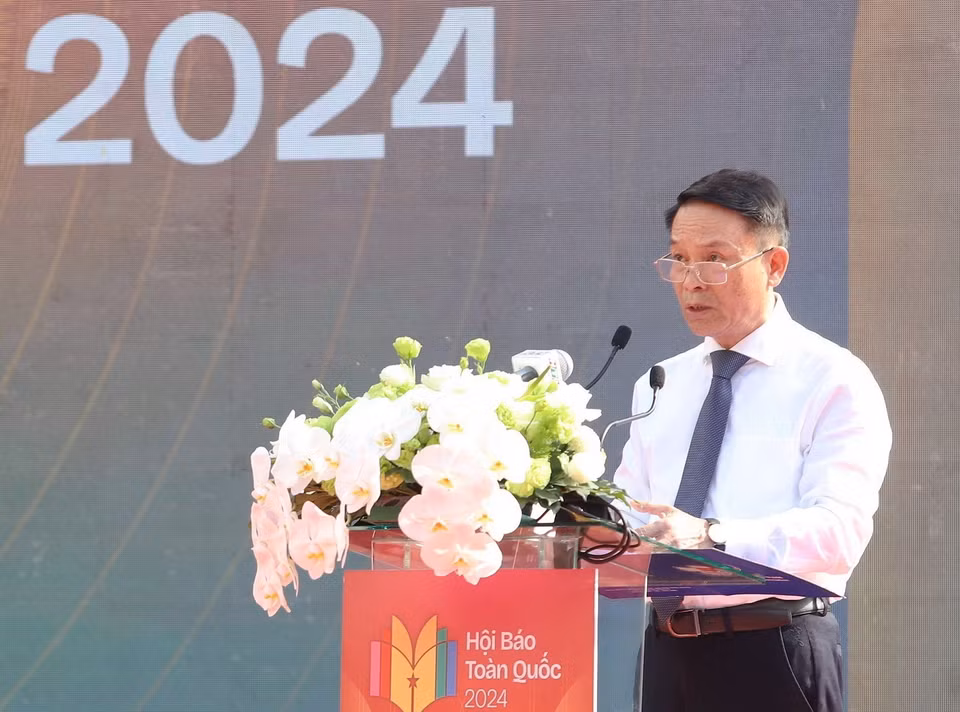 Ông Nguyễn Đức Lợi, Phó Chủ tịch Thường trực Hội Nhà báo Việt Nam phát biểu tại buổi lễ. (Ảnh: Thu Hương/TTXVN)
